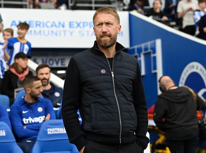 BRIGHTON, ENGLAND - OCTOBER 29: Graham Potter, Head Coach of Chelsea looks on prior to the Premier League match between Brighton & Hove Albion and Chelsea FC at American Express Community Stadium on October 29, 2022 in Brighton, England. (Photo by Darren Walsh/Chelsea FC via Getty Images)