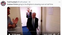 Kalau kata meme ini, Graham Potter ikut senang merayakan kemenangan Brighton di ruang ganti. (Foto: Twitter)