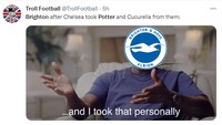 Meme ini menyebut Brighton melakukan balas dendam kepada Chelsea yang telah membajak Graham Potter dan Marc Cucurella. (Foto: Twitter)