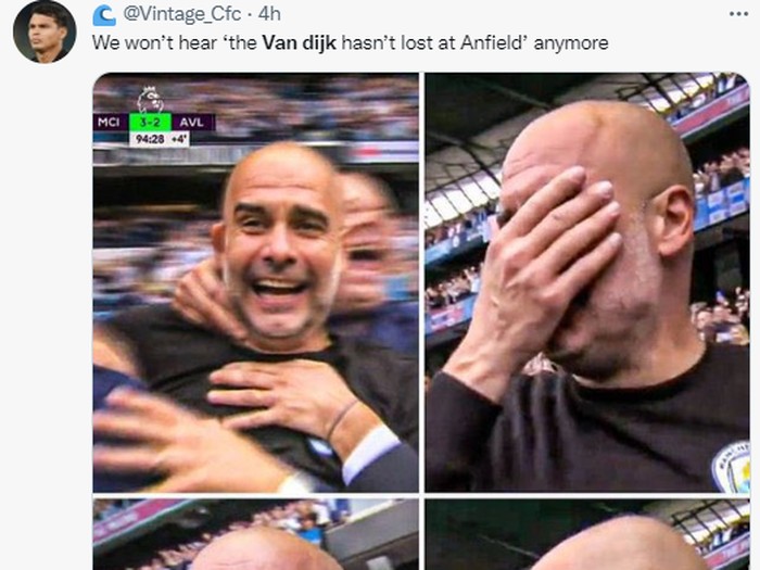 Meme Virgil van Dijk tumbang juga di Anfield.
