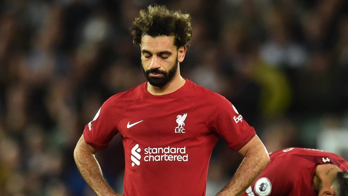 LIVERPOOL, ENGLAND - OCTOBER 29: (THE SUN OUT,THE SUN ON SUNDAY OUT )  Mohamed Salah of Liverpool at the  end Premier League match between Liverpool FC and Leeds United at Anfield on October 29, 2022 in Liverpool, England. (Photo by Andrew Powell/Liverpool FC via Getty Images)