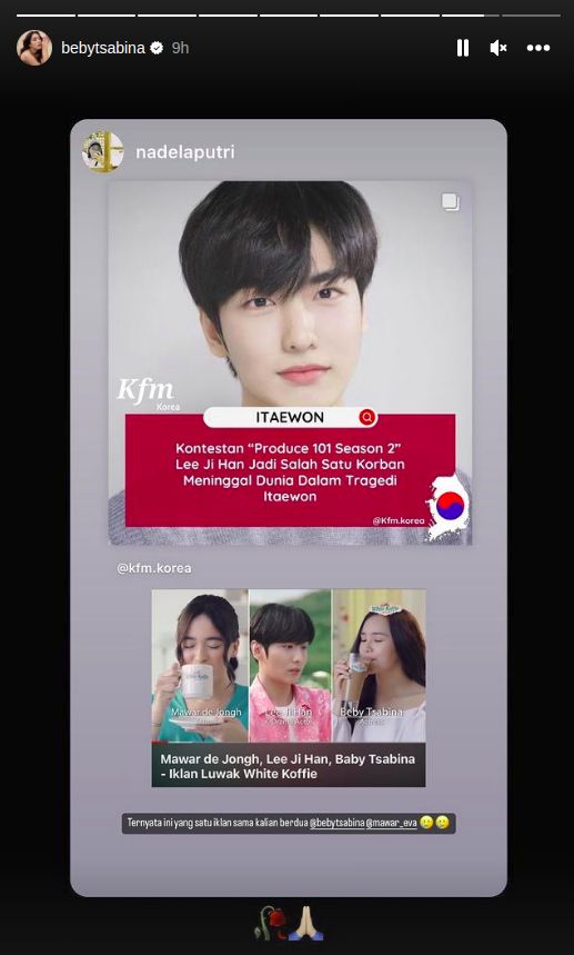 Beby Tsabina berduka Lee Ji Han meninggal