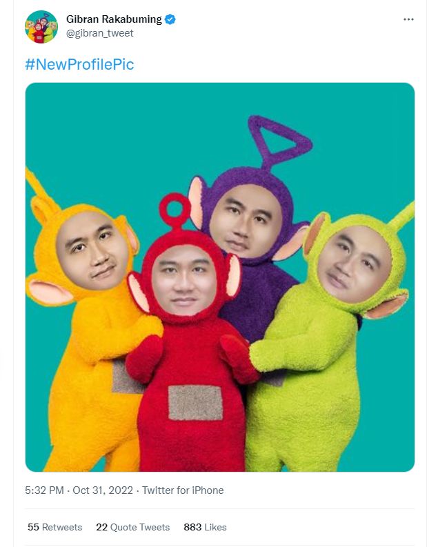 Foto profil Gibran Rakabuming Raka kini berganti Teletubbies, Senin (31/10/2022).