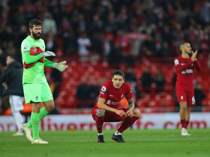 LIVERPOOL, ENGLAND - OCTOBER 29: Crysencio Summerville of Leeds celebrates after scoring his side's second goal  during the Premier League match between Liverpool FC and Leeds United at Anfield on October 29, 2022 in Liverpool, England. (Photo by James Gill - Danehouse/Getty Images)