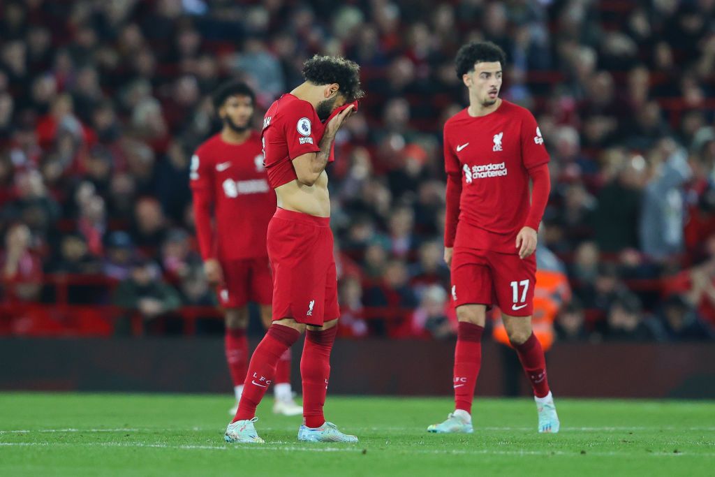 LIVERPOOL, ENGLAND - OCTOBER 29: Crysencio Summerville of Leeds celebrates after scoring his side's second goal  during the Premier League match between Liverpool FC and Leeds United at Anfield on October 29, 2022 in Liverpool, England. (Photo by James Gill - Danehouse/Getty Images)