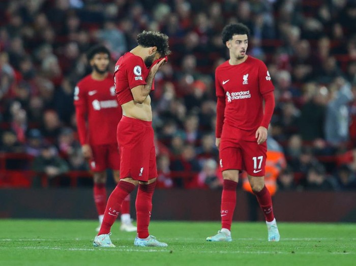 LIVERPOOL, ENGLAND - OCTOBER 29: Crysencio Summerville of Leeds celebrates after scoring his side's second goal  during the Premier League match between Liverpool FC and Leeds United at Anfield on October 29, 2022 in Liverpool, England. (Photo by James Gill - Danehouse/Getty Images)