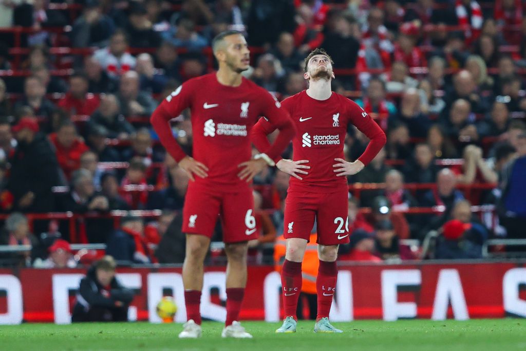 LIVERPOOL, ENGLAND - OCTOBER 29: Crysencio Summerville of Leeds celebrates after scoring his side's second goal  during the Premier League match between Liverpool FC and Leeds United at Anfield on October 29, 2022 in Liverpool, England. (Photo by James Gill - Danehouse/Getty Images)