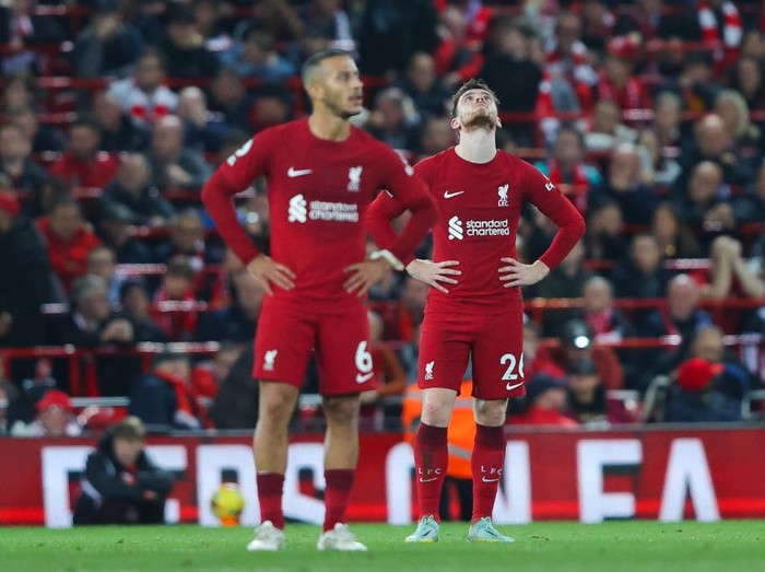 LIVERPOOL, ENGLAND - OCTOBER 29: Crysencio Summerville of Leeds celebrates after scoring his side's second goal  during the Premier League match between Liverpool FC and Leeds United at Anfield on October 29, 2022 in Liverpool, England. (Photo by James Gill - Danehouse/Getty Images)
