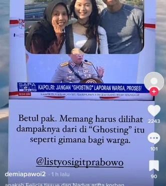Unggahan Felicia Tissue soal ghosting menjelang pernikahan Kaesang dan Erina Gudono.