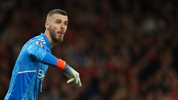 MANCHESTER, ENGLAND - OCTOBER 30: David de Gea of Manchester United during the Premier League game between Manchester United and West Ham United at Old Trafford on October 30, 2022 in Manchester, United Kingdom. (Photo by Matthew Ashton - AMA/Getty Images)
