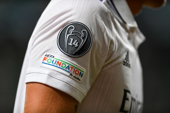 Real Madrid WARSAW, POLAND - OCTOBER 11: Logo of UEFA Foundation during the UEFA Champions League group F match between Shakhtar Donetsk and Real Madrid at The Marshall Jozef Pilsudski's Municipal Stadium of Legia Warsaw on October 11, 2022 in Warsaw, Poland. (Photo by Mateusz Slodkowski/DeFodi Images via Getty Images)
