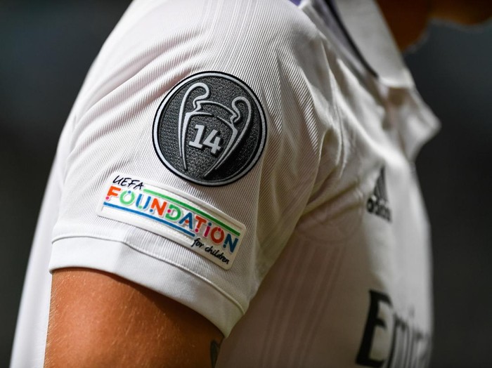 WARSAW, POLAND - OCTOBER 11: Logo of UEFA Foundation   during the UEFA Champions League group F match between Shakhtar Donetsk and Real Madrid at The Marshall Jozef Pilsudski's Municipal Stadium of Legia Warsaw on October 11, 2022 in Warsaw, Poland. (Photo by Mateusz Slodkowski/DeFodi Images via Getty Images)