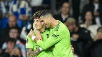 Ronaldo, yang membuat assist untuk gol Garnacho, adalah idola sang pemain muda asal Argentina. Foto: Getty Images/MB Media
