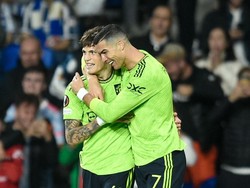 Ronaldo, yang membuat assist untuk gol Garnacho, adalah idola sang pemain muda asal Argentina. Foto: Getty Images/MB Media