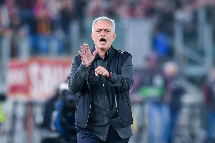 Jose Mourinho of AS Roma gestures during the UEFA Europa League Group C stage match between AS Roma and PFC Ludogorets at Stadio Olimpico, Rome, Italy on 3 November 2022.  (Photo by Giuseppe Maffia/NurPhoto via Getty Images)
