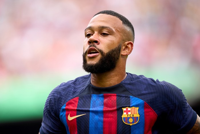 FC Barcelona v Elche CF - LaLiga Santander
BARCELONA, SPAIN - SEPTEMBER 17: Memphis Depay of FC Barcelona looks on during the LaLiga Santander match between FC Barcelona and Elche CF at Spotify Camp Nou on September 17, 2022 in Barcelona, Spain. (Photo by Alex Caparros/Getty Images)