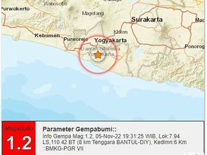 Gempa Darat M 1,2 di Bantul Malam Ini