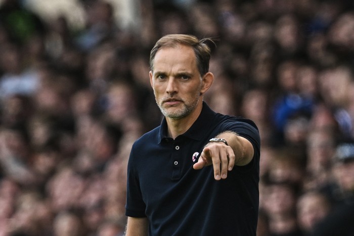 Chelsea's German head coach Thomas Tuchel reacts during the English Premier League football match between Leeds United and Chelsea at Elland Road in Leeds, northern England on August 21, 2022. - RESTRICTED TO EDITORIAL USE. No use with unauthorized audio, video, data, fixture lists, club/league logos or 'live' services. Online in-match use limited to 120 images. An additional 40 images may be used in extra time. No video emulation. Social media in-match use limited to 120 images. An additional 40 images may be used in extra time. No use in betting publications, games or single club/league/player publications. (Photo by Paul ELLIS / AFP) / RESTRICTED TO EDITORIAL USE. No use with unauthorized audio, video, data, fixture lists, club/league logos or 'live' services. Online in-match use limited to 120 images. An additional 40 images may be used in extra time. No video emulation. Social media in-match use limited to 120 images. An additional 40 images may be used in extra time. No use in betting publications, games or single club/league/player publications. / RESTRICTED TO EDITORIAL USE. No use with unauthorized audio, video, data, fixture lists, club/league logos or 'live' services. Online in-match use limited to 120 images. An additional 40 images may be used in extra time. No video emulation. Social media in-match use limited to 120 images. An additional 40 images may be used in extra time. No use in betting publications, games or single club/league/player publications. (Photo by PAUL ELLIS/AFP via Getty Images)