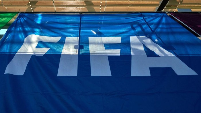 AUSTIN, TX - OCTOBER 07: A detail view of a FIFA logo is seen on a banner during a CONCACAF World Cup qualifying match between the United States and Jamaica on October 07, 2021 at Q2 Stadium in Austin, TX. (Photo by Robin Alam/Icon Sportswire via Getty Images)