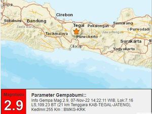 Gempa Darat M 2,9 di Tegal Siang Ini Gempa Darat M 2,9 di Tegal Siang Ini