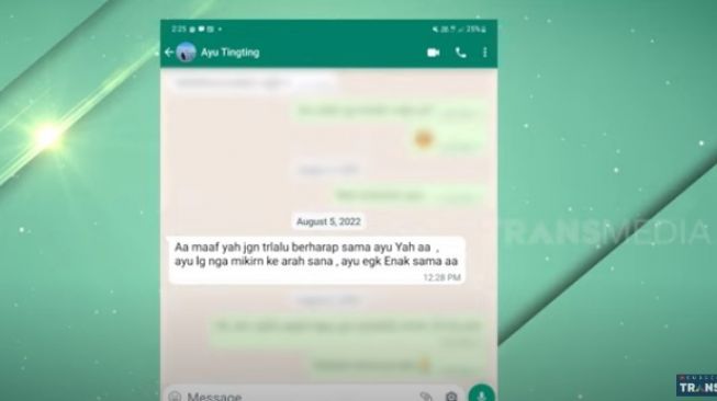 Chat Ayu Ting Ting kepada Sahrul Gunawan