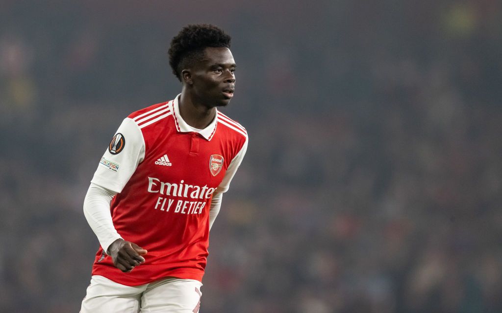 LONDON, ENGLAND - NOVEMBER 03: Arsenal's Bukayo Saka looks on during the UEFA Europa League group A match between Arsenal FC and FC Zurich at Emirates Stadium on November 3, 2022 in London, United Kingdom. (Photo by Andrew Kearns - CameraSport via Getty Images)