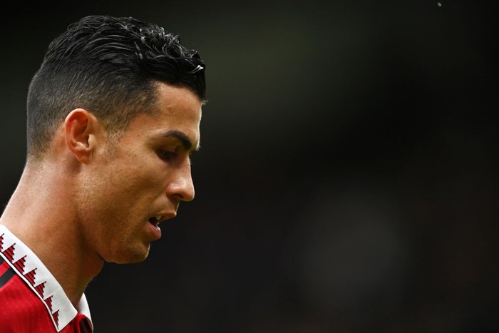 BIRMINGHAM, ENGLAND - NOVEMBER 06: Captain, Cristiano Ronaldo of Manchester United in action during the Premier League match between Aston Villa and Manchester United at Villa Park on November 06, 2022 in Birmingham, England. (Photo by Stu Forster/Getty Images)