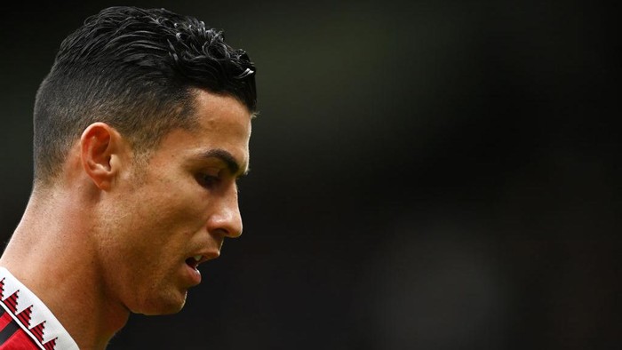 BIRMINGHAM, ENGLAND - NOVEMBER 06: Captain, Cristiano Ronaldo of Manchester United in action during the Premier League match between Aston Villa and Manchester United at Villa Park on November 06, 2022 in Birmingham, England. (Photo by Stu Forster/Getty Images)