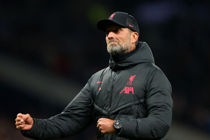 LONDON, ENGLAND - NOVEMBER 06:  Jurgen Klopp manager of Liverpool celebrates the win during the Premier League match between Tottenham Hotspur and Liverpool FC at Tottenham Hotspur Stadium on November 6, 2022 in London, United Kingdom. (Photo by Marc Atkins/Getty Images)
