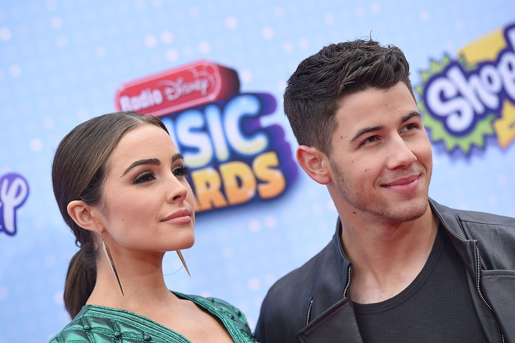 LAS VEGAS, NV - MAY 17:  Singer Nick Jonas (R) and model Olivia Culpo attend the 2015 Billboard Music Awards at MGM Grand Garden Arena on May 17, 2015 in Las Vegas, Nevada.  (Photo by C Flanigan/Getty Images)
