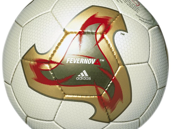The undated handout shows the official ball 
'Fevernova' used at the FIFA World Cup 2002 in 
Japan and South Korea. Photo: Adidas

Keywords: ball, balloon, dance, soccer, SPO, Sport, 
sports (Photo by ASA/picture alliance via Getty Images)