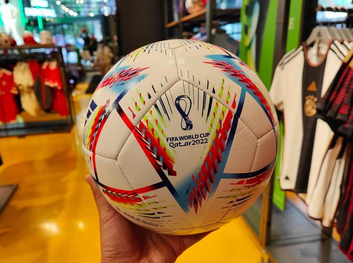 SHANGHAI, CHINA - NOVEMBER 1, 2022 - The official ball for the 2022 Qatar World Cup is seen inside the Adidas store on Nanjing Road pedestrian street in Shanghai, China, Nov 1, 2022. (Photo credit should read CFOTO/Future Publishing via Getty Images)