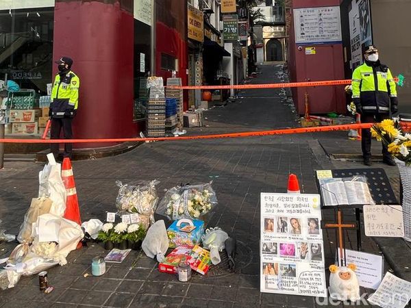 Potret Terkini TKP Halloween Itaewon, Penuh Bunga dan Ucapan Doa