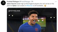Maskapai penerbangan Ryanair sampai-sampai menawarkan Jadon Sancho untuk terbang ke mana saja menggunakan jasa mereka. (Foto: Twitter)