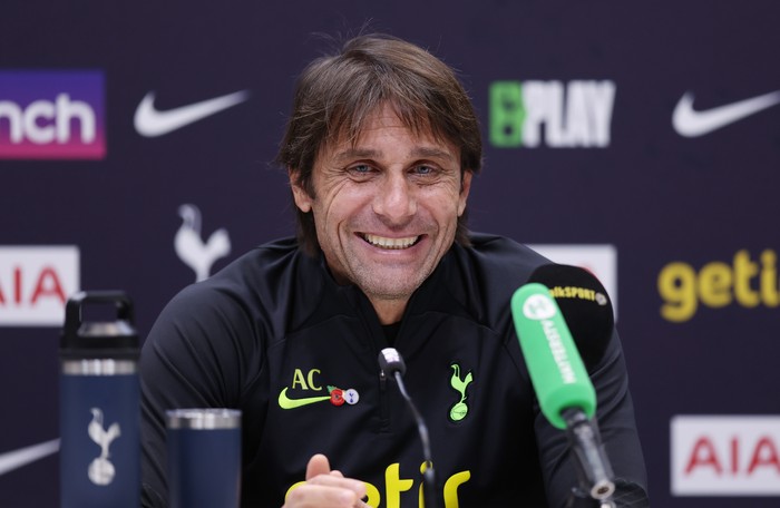 ENFIELD, ENGLAND - NOVEMBER 11: Antonio Conte, head coach of Tottenham Hotspur during the Tottenham Hotspur press conference at Tottenham Hotspur Training Centre on November 11, 2022 in Enfield, England. (Photo by Tottenham Hotspur FC/Tottenham Hotspur FC via Getty Images)