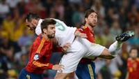 Sejatinya, Sergio Ramos dan Gerard Pique adalah duet bek tengah tangguh Spanyol dalam satu dekade terakhir. Keduanya sama-sama punya 100-an caps, Ramos 180 caps dan Pique 102 caps (Getty Images)