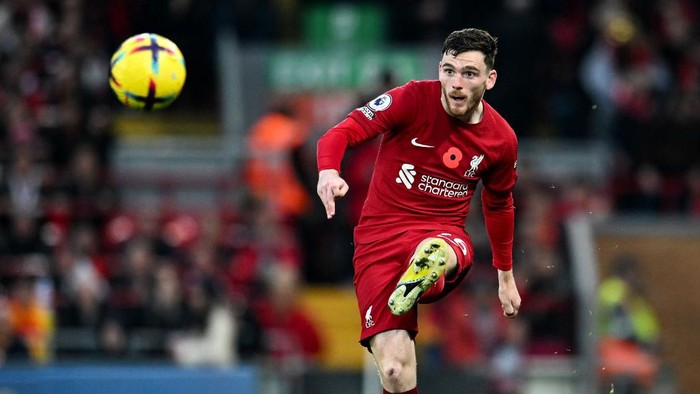 LIVERPOOL, ENGLAND - NOVEMBER 12: (THE SUN OUT, THE SUN ON SUNDAY OUT) Andy Robertson of Liverpool during the Premier League match between Liverpool FC and Southampton FC at Anfield on November 12, 2022 in Liverpool, England. (Photo by Andrew Powell/Liverpool FC via Getty Images)