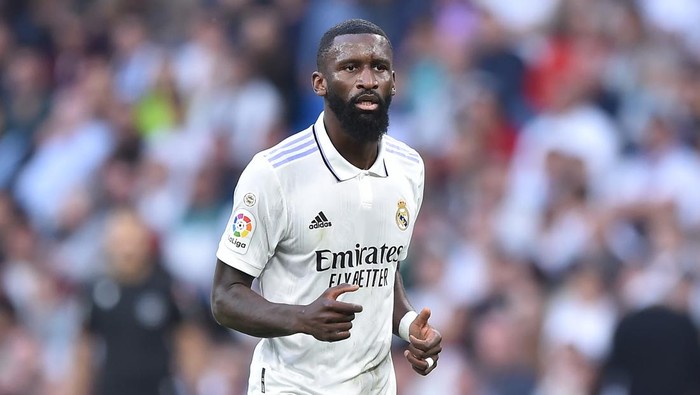 MADRID, SPAIN - OCTOBER 30: Antonio Rudiger of Real Madrid looks on during the LaLiga Santander match between Real Madrid CF and Girona FC at Estadio Santiago Bernabeu on October 30, 2022 in Madrid, Spain. (Photo by Denis Doyle/Getty Images)