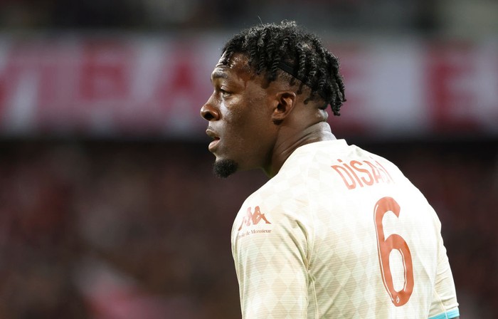 LILLE, FRANCE - OCTOBER 23: Axel Disasi of Monaco during the Ligue 1 match between Lille OSC (LOSC) and AS Monaco (ASM) at Stade Pierre-Mauroy on October 23, 2022 in Villeneuve dAscq near Lille, France. (Photo by Jean Catuffe/Getty Images)