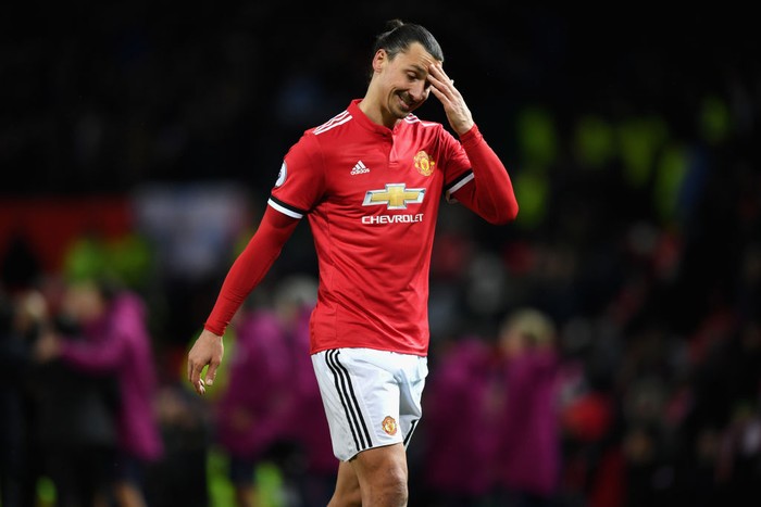 MANCHESTER, ENGLAND - DECEMBER 10:  Zlatan Ibrahimovic of Manchester United looks dejected after the Premier League match between Manchester United and Manchester City at Old Trafford on December 10, 2017 in Manchester, England.  (Photo by Michael Regan/Getty Images)