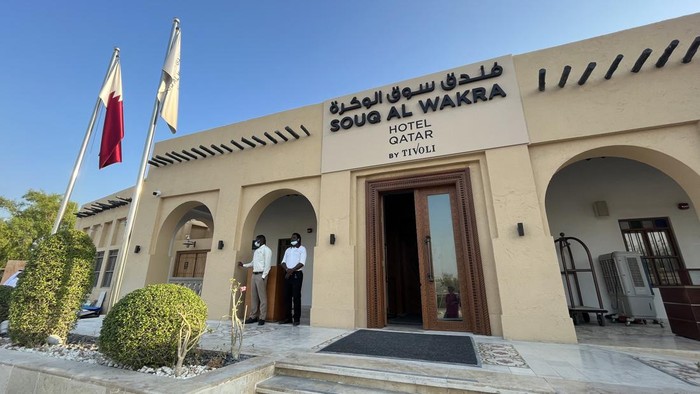 This picture taken October 15, 2022 shows a view of the entrance of the Souq al-Wakra Hotel by Tivoli, which will serve as a base camp for the England national football team during the Qatar 2022 FIFA World Cup in the capital Doha. (Photo by AFP) (Photo by -/AFP via Getty Images)