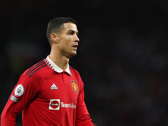 MANCHESTER, ENGLAND - OCTOBER 30: Cristiano Ronaldo of Manchester United during the Premier League game between Manchester United and West Ham United at Old Trafford on October 30, 2022 in Manchester, United Kingdom. (Photo by Matthew Ashton - AMA/Getty Images)