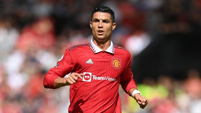 MANCHESTER, ENGLAND - AUGUST 07: Cristiano Ronaldo of Manchester United in action during the Premier League match between Manchester United and Brighton & Hove Albion at Old Trafford on August 07, 2022 in Manchester, England. (Photo by Michael Regan/Getty Images)