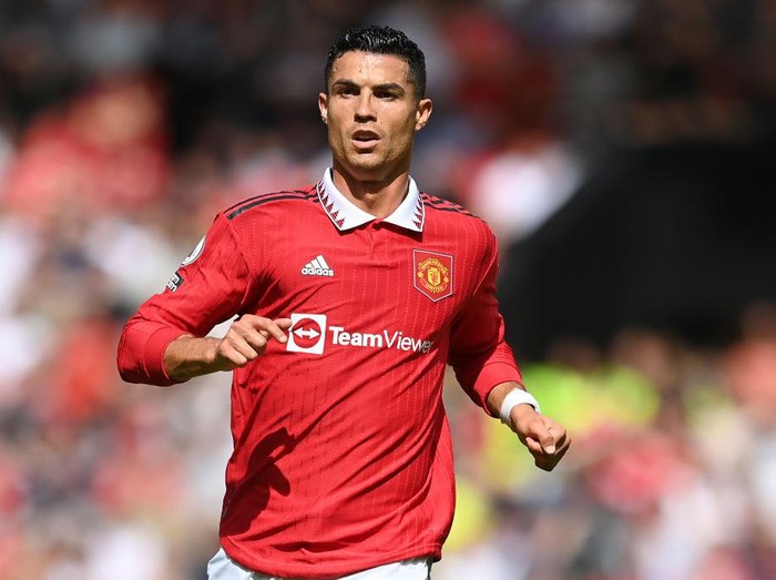 MANCHESTER, ENGLAND - AUGUST 07: Cristiano Ronaldo of Manchester United in action during the Premier League match between Manchester United and Brighton & Hove Albion at Old Trafford on August 07, 2022 in Manchester, England. (Photo by Michael Regan/Getty Images)