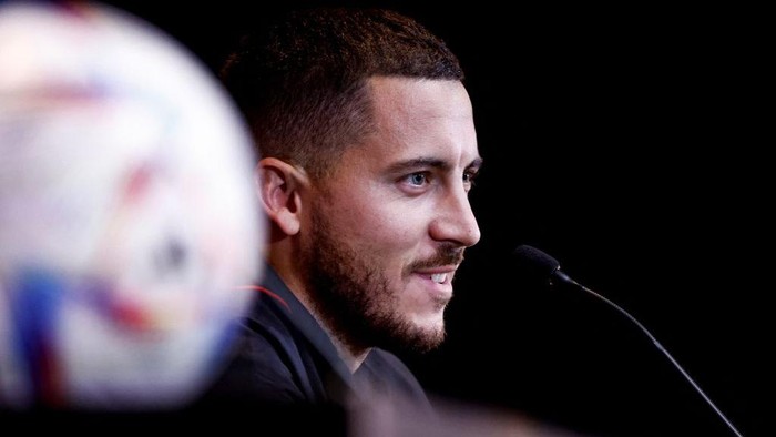 Belgiums national football team forward Eden Hazard gives a press conference ahead of the upcoming Fifa World Cup, in Tubize on November 14, 2022. (Photo by Kenzo TRIBOUILLARD / AFP) (Photo by KENZO TRIBOUILLARD/AFP via Getty Images)