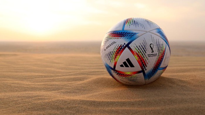 DOHA, QATAR - NOVEMBER 17: The official ball is seen posed in the desert ahead of the FIFA World Cup Qatar 2022 at  on November 17, 2022 in Doha, Qatar. (Photo by Elsa/Getty Images)