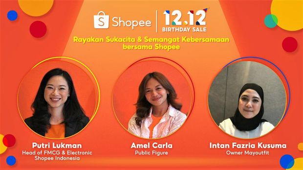Putri Lukman, Head of FCMG & Electronics Shopee Indonesia, Amel Carla, dan Intan Fazria Kusuma