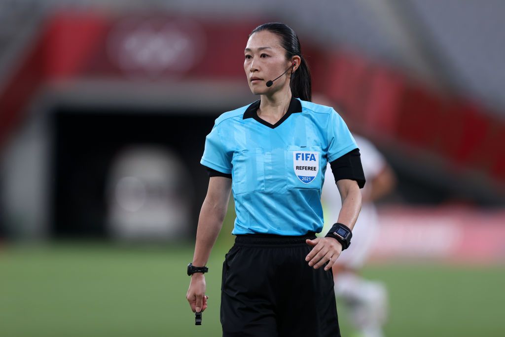 CHOFU, JAPAN - JULY 21: Match Referee, Yoshimi Yamashita looks on during the Women's First Round Group G match between Sweden and United States during the Tokyo 2020 Olympic Games at Tokyo Stadium on July 21, 2021 in Chofu, Tokyo, Japan. (Photo by Alex Grimm - FIFA/FIFA via Getty Images)
