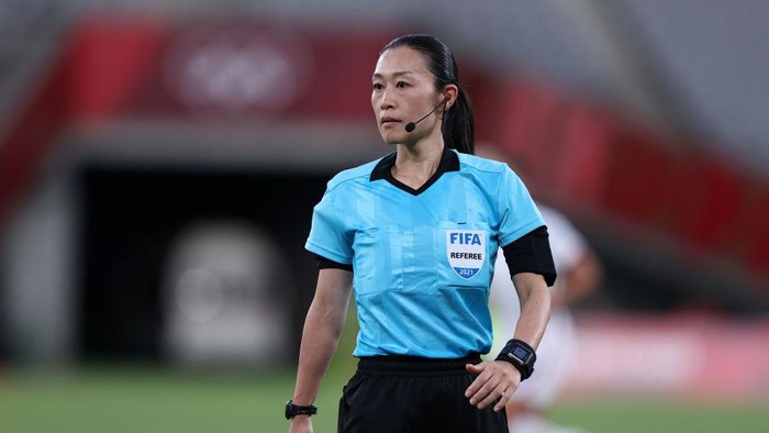 CHOFU, JAPAN - JULY 21: Match Referee, Yoshimi Yamashita looks on during the Womens First Round Group G match between Sweden and United States during the Tokyo 2020 Olympic Games at Tokyo Stadium on July 21, 2021 in Chofu, Tokyo, Japan. (Photo by Alex Grimm - FIFA/FIFA via Getty Images)
