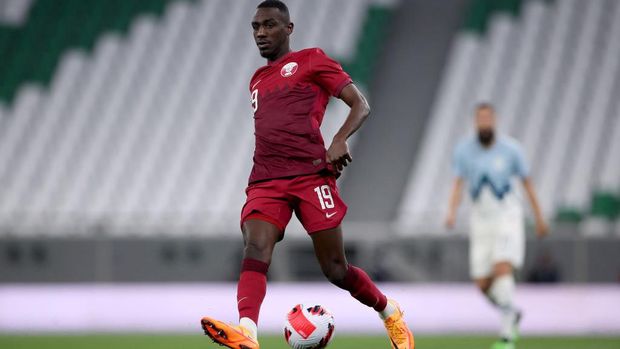 DOHA, QATAR - MARCH 29: Almoez Ali of Qatar controls a ball during the international friendly match between Qatar and Slovenia at Education City Stadium on March 29, 2022 in Doha, Qatar. (Photo by Igor Kralj/Pixsell/MB Media/Getty Images)